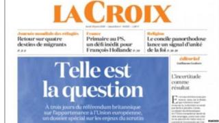 Front page of French daily La Croix 20 June 2016