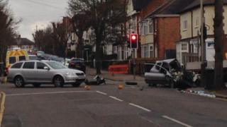 crash leicester car two road collision scene police caption killed follow investigated closed while been bbc