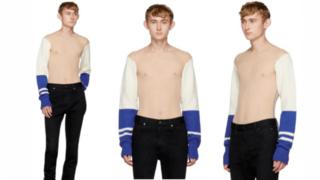 Model dey wear di new sweater wey designer Calvin Klein do
