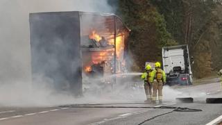 HGV on fire on A90
