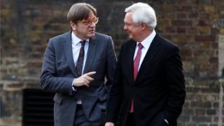 Guy Verhofstadt and David Davis walk up Downing Street