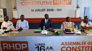 Siaka Outtara, Albert Toikeusse Mabri du parti UDPCI, le président ivoirien et chef du nouveau parti RHDP Alassane Ouattara, Henriette Diabaté et Joseph Seka Seka du PIT.