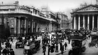 Bank of England and the Royal Exchange, London, 1912