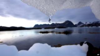 Iceberg melts in Kulusuk, Greenland near the arctic circle