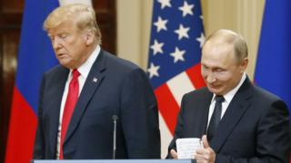 Donald Trump and Vladimir Putin at Helsinki summit. 16 July 2018