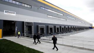 An exterior view of the Amazon factory in Boves, near Amiens, northern France