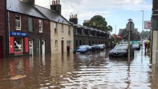 Flooding in Stonehaven, Aberdeenshire in Scotland