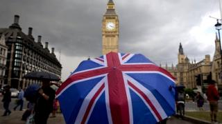 Union flag umbrella near Big Ben