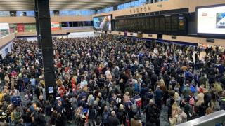 Crowded Euston concourse