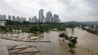 Han River overflowing its banks in Seoul, South Korea, 04 August 2020