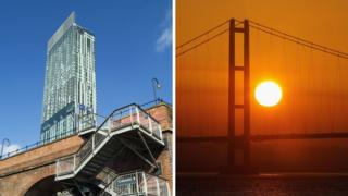 Manchester's Beetham Tower and the Humber Bridge