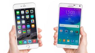 Teléfonos de Apple (iPhone) y Samsung
