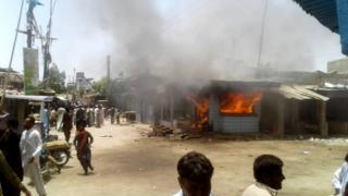 The vet's clinic is set alight in Mirpur Khas