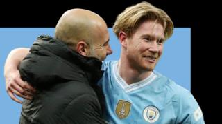Manchester City manager Pep Guardiola and midfielder Kevin de Bruyne