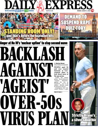 The Daily Express front page 3 August