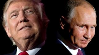 Perezida Donald Trump (iburyo) na Perezida w'uburusiya Vladmir Putin (ibumoso)