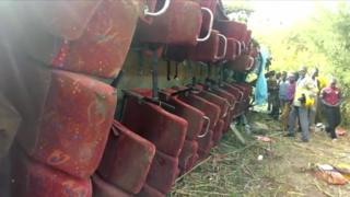 The scene of a bus crash in western Kenya, 10 October 2018