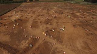 A view from a drone of the excavation site