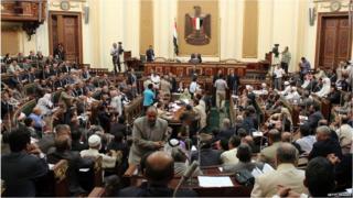 A general view show the first session of the Egyptian parliament in Cairo on July 10, 2012