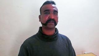 An Indian fighter pilot in the custody of Pakistani forces at an undisclosed location, 27 February 2019