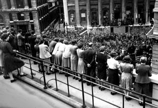 VE Day celebrations seen from the Bank of England, 1945