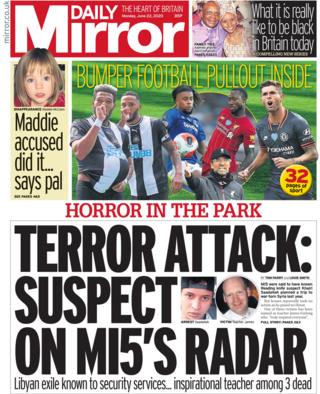 The Daily Mirror front page 22 June