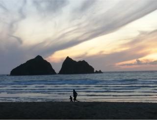 Silhouette of people on a beach