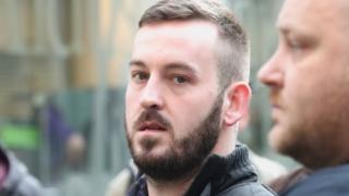 James Goddard arriving at Manchester Magistrates" Court