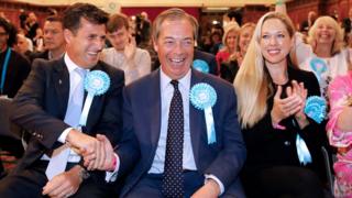 Brexit Partisi lideri Nigel Farage (ortada) AP seçiminde zafer kazandı