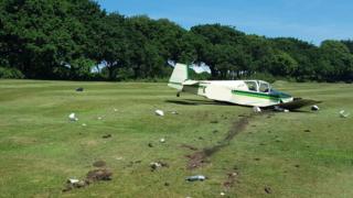 The crashed aircraft at Shanklin and Sandown Golf Club
