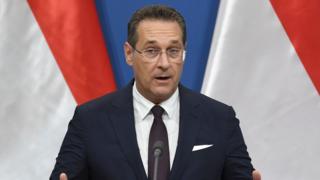 Austria"s Vice-Chancellor and chairman of the Freedom Party FPOe Heinz-Christian Strache at a pres conference