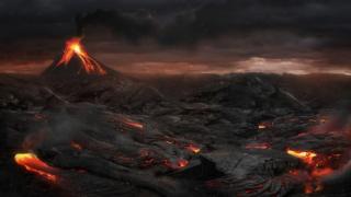 Un volcán en erupción.