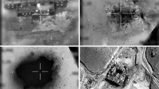 Handout images provided by the Israeli army reportedly show an aerial view of a suspected Syrian nuclear reactor during bombardment in 2007