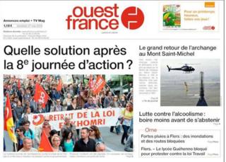 France's top-selling daily Ouest-France asks "what is the answer, after eight days of protests?" - 27 May 2016