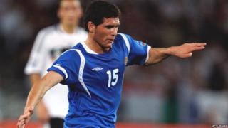 Javid Huseynov plays for Azerbaijan against Germany in a 2009 qualifier for the 2010 World Cup.