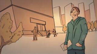 Рисунок - мужчина перед зданием