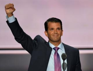 Donald Trump Jr. durante la Convención Nacional Republicana del 19 de julio de 2016, en el Quicken Loans Arena de Clevelan, Estados Unidos.