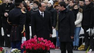 President Hollande and PM Manuel Valls in the Place de la Republique, 10 January 2016