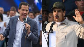 Foto dividida: Juan Guaidó a la izquierda y Nicolás Manuro a la derecha.