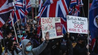 Hong Kong protesters with British flags