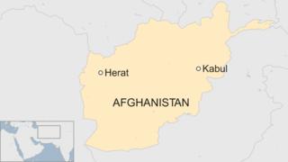 A map showing Herat in relation to Kabul within Afghanistan