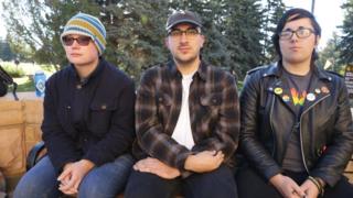 (L-R) University of Wyoming LGBT students Jess Fahlsing, Carlos Gonzales and Rihanna Kelver