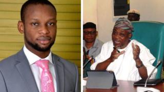 Aworan Minisita Rauf Aregbesola ati akọroyin Fisayo Soyombo