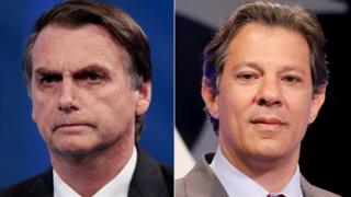 Composite photo of Jair Bolsonaro (left) and Fernando Haddad (right)