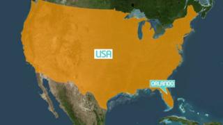 Map of USA showing Orlando