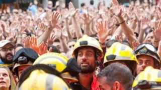 Protesters gathered near the Catalan government's headquarters in Barcelona
