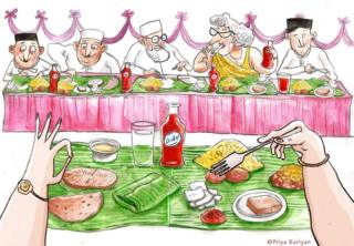 Illustration of parsi people enjoying dinner