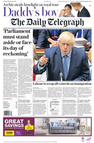 Daily Telegraph front page 26/09/19