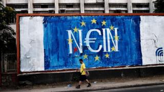 Graffiti in Athens in support of a "no" vote in the referendum on bailout terms, 28 June 2015