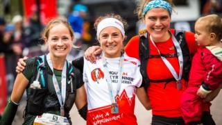 The female podium at the Salomon Glen Coe Skyline race